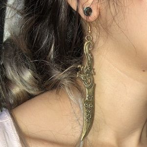 Handmade Antique Dragon Dagger Drop Earrings